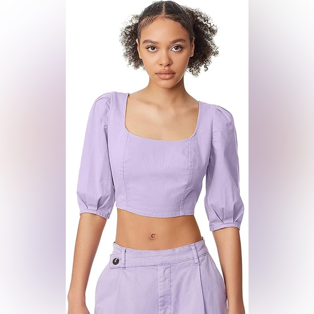 NWT Circus NY Women's Smocked Back Puff Short Sleeve Crop Top